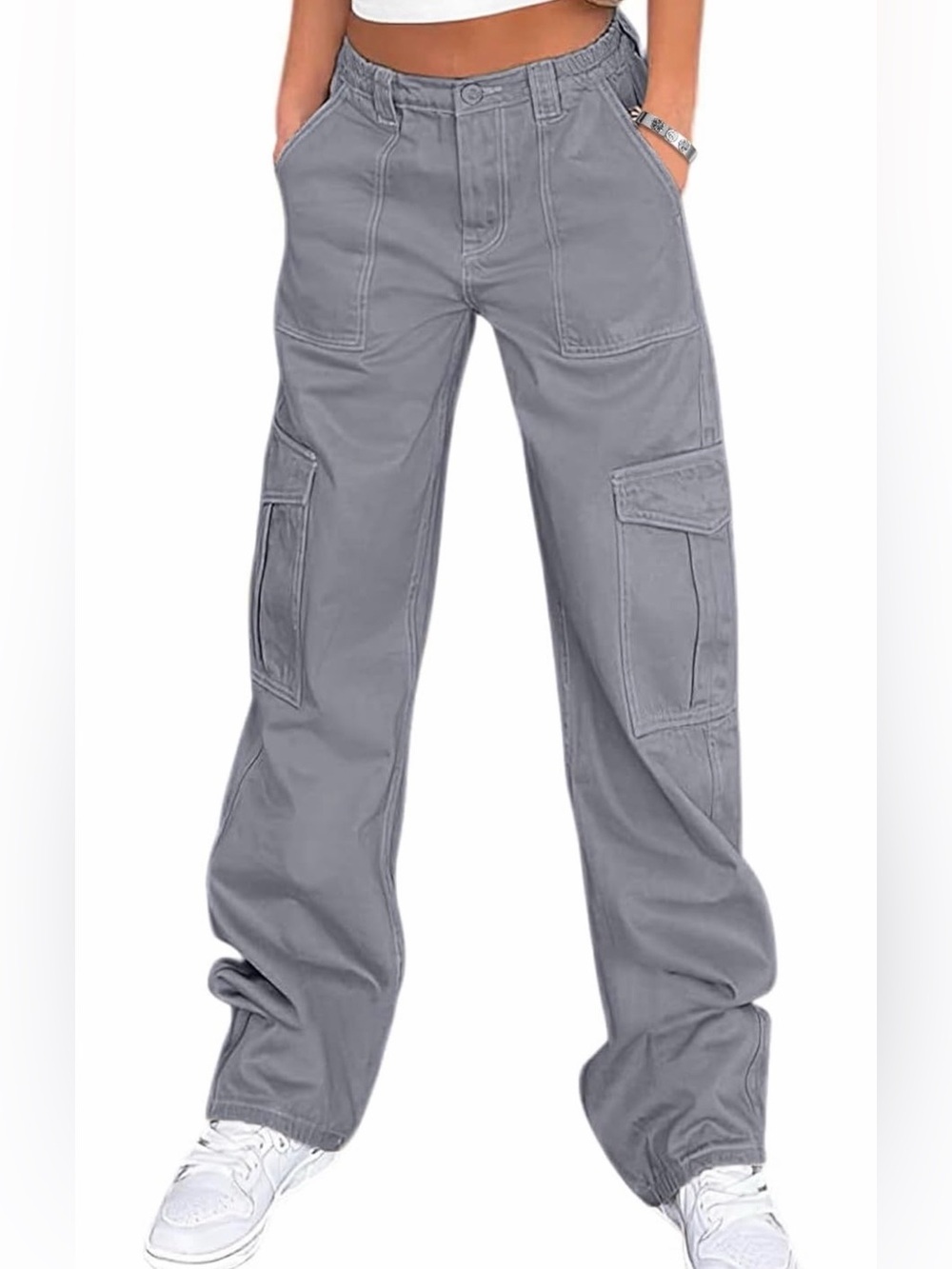 Amazon Women's Wide Leg Cargo Pants in grey